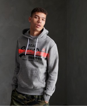 Superdry Vintage Logo Cross Hatch Brushed Férfi Kapucnis Pulóver Sötét Szürke | XVYUK9721